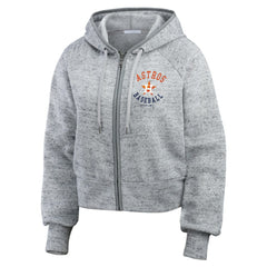 Houston Astros WEAR by Erin Andrews Women's Speckled Fleece Cropped Full-Zip Hoodie Heather Gray