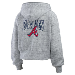 Atlanta Braves WEAR by Erin Andrews Women's Speckled Fleece Cropped Full-Zip Hoodie Heather Gray