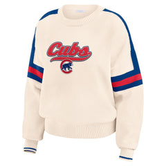 Chicago Cubs WEAR by Erin Andrews Women's Stripe Pullover Sweater Cream