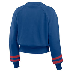 Texas Rangers WEAR by Erin Andrews Women's Vintage Washed Cropped Pullover Sweatshirt Royal