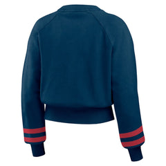 Atlanta Braves WEAR by Erin Andrews Women's Vintage Washed Cropped Pullover Sweatshirt Navy