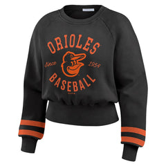 Baltimore Orioles WEAR by Erin Andrews Women's Vintage Washed Cropped Pullover Sweatshirt Black