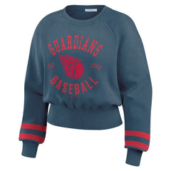 Cleveland Guardians WEAR by Erin Andrews Women's Vintage Washed Cropped Pullover Sweatshirt Navy