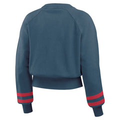 Cleveland Guardians WEAR by Erin Andrews Women's Vintage Washed Cropped Pullover Sweatshirt Navy