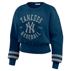 New York Yankees WEAR by Erin Andrews Women's Vintage Washed Cropped Pullover Sweatshirt Navy