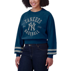 New York Yankees WEAR by Erin Andrews Women's Vintage Washed Cropped Pullover Sweatshirt Navy