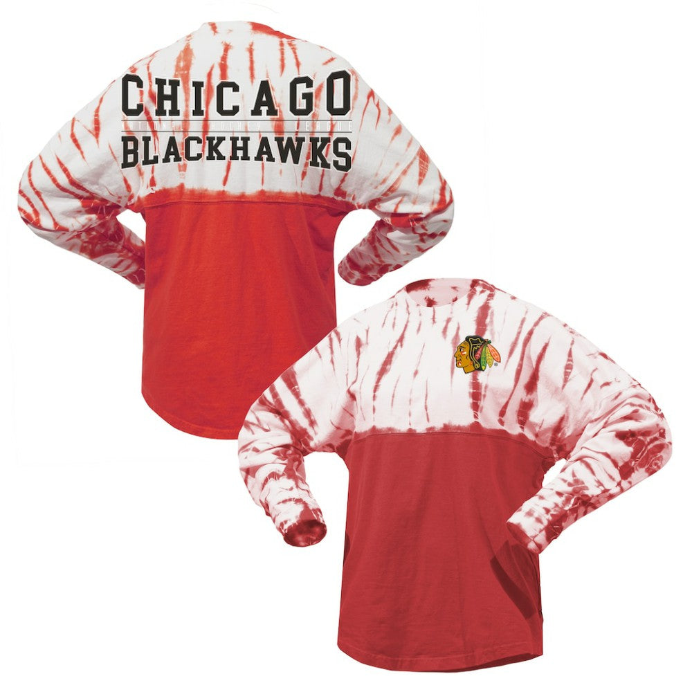 Chicago Blackhawks Spirit Jersey Unisex Crystal Half Dye Long Sleeve T-Shirt Red