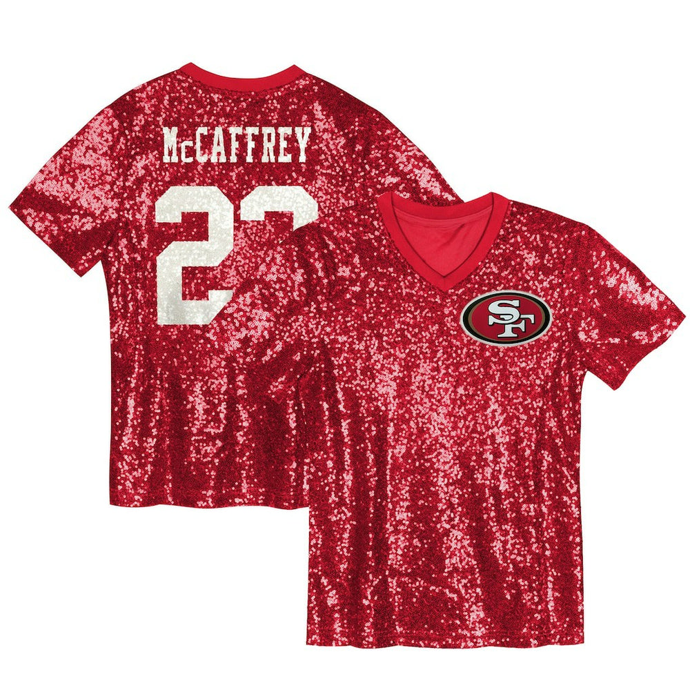 Christian McCaffrey San Francisco 49ers Women's Player Name & Number V-Neck Fashion Jersey - Scarlet outlet