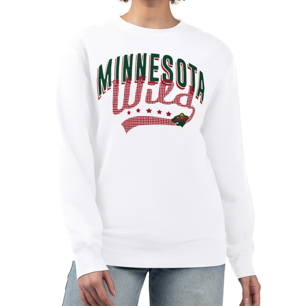 Minnesota Wild G-III 4Her by Carl Banks Women's Filigree Team Graphic Fleece Pullover Sweatshirt White