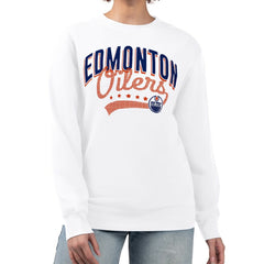 Edmonton Oilers G-III 4Her by Carl Banks Women's Filigree Team Graphic Fleece Pullover Sweatshirt White