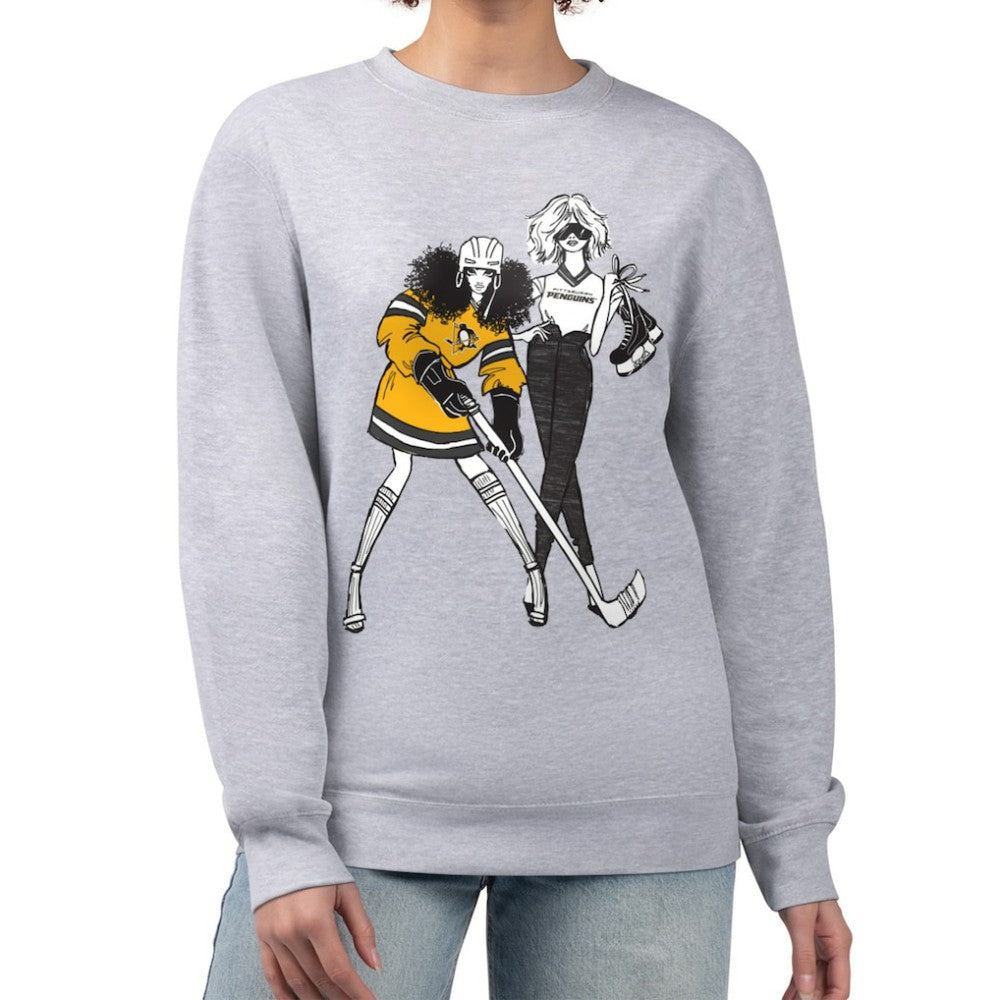 Pittsburgh Penguins G-III 4Her by Carl Banks Women's Hockey Girls Team Graphic Fleece Pullover Sweatshirt Heather Gray