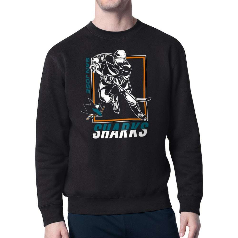 San Jose Sharks Starter Player Grid Fleece Pullover Sweatshirt Black