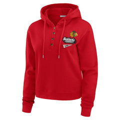 Chicago Blackhawks WEAR by Erin Andrews Women's Waffle-Knit Pullover Hoodie Red