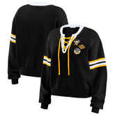 Pittsburgh Penguins WEAR by Erin Andrews Women's Cropped Lace-Up Sweater Black
