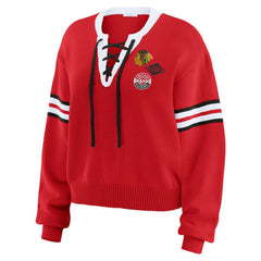 Chicago Blackhawks WEAR by Erin Andrews Women's Cropped Lace-Up Sweater Red