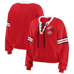 Detroit Red Wings WEAR by Erin Andrews Women's Cropped Lace-Up Sweater Red