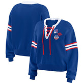 New York Rangers WEAR by Erin Andrews Women's Cropped Lace-Up Sweater Blue
