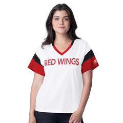 Detroit Red Wings G-III 4Her by Carl Banks Women's Rink Oversized Rhinestone V-Neck T-Shirt White