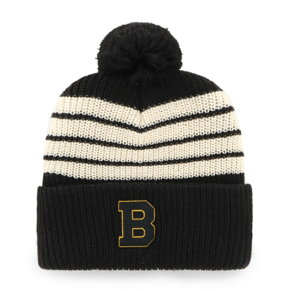 Boston Bruins '47 Old Time Hockey Barn Cuffed Knit Hat with Pom Black