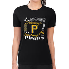 Pittsburgh Pirates G-III 4Her by Carl Banks Women's Super-Slim Fit Lightweight Collage Team Graphic Crew Neck T-Shirt Black