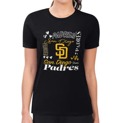 San Diego Padres G-III 4Her by Carl Banks Women's Super-Slim Fit Lightweight Collage Team Graphic Crew Neck T-Shirt Black