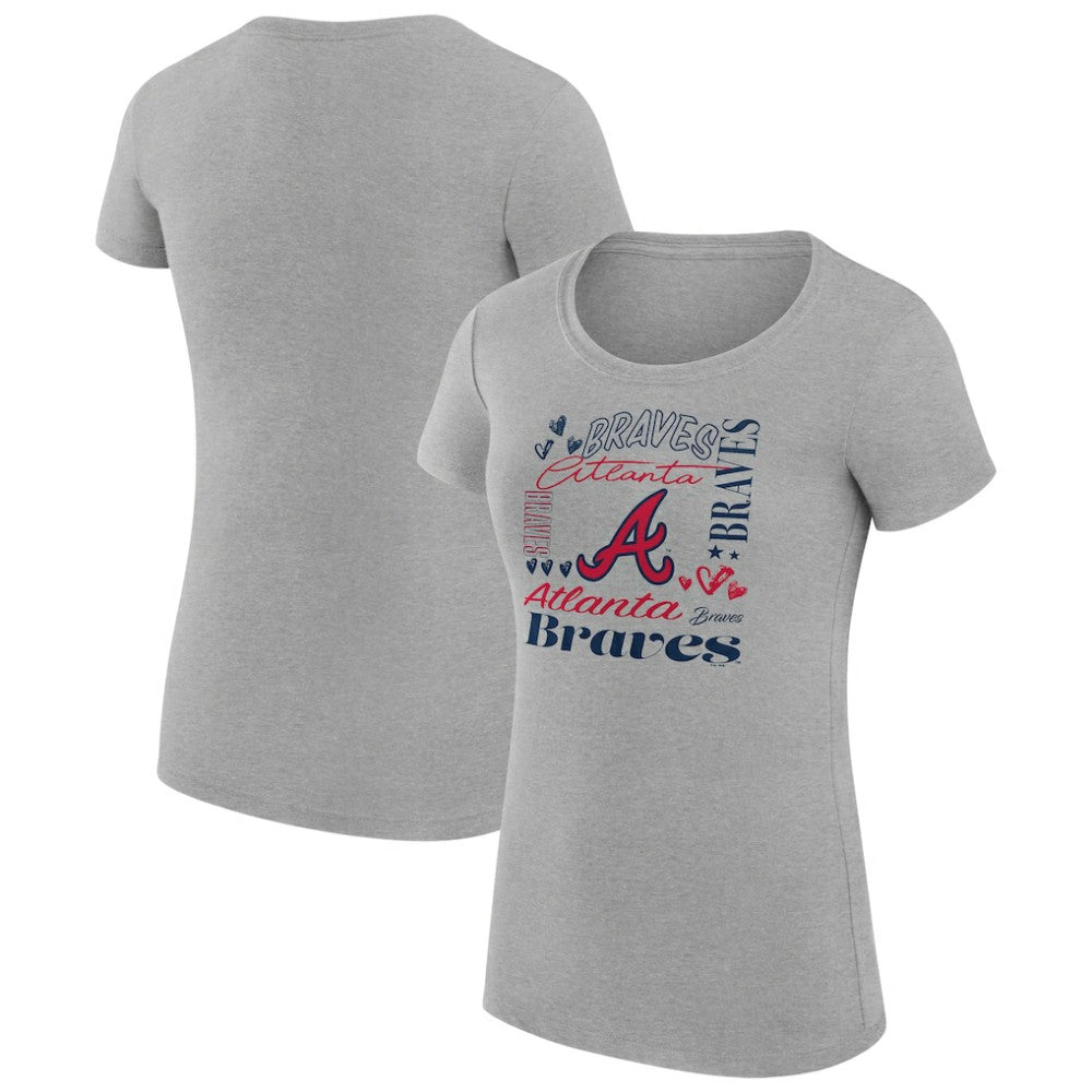 Atlanta Braves G-III 4Her by Carl Banks Women's Super-Slim Fit Lightweight Collage Team Graphic Crew Neck T-Shirt Heather Gray
