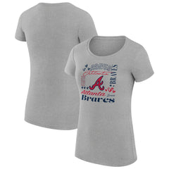 Atlanta Braves G-III 4Her by Carl Banks Women's Super-Slim Fit Lightweight Collage Team Graphic Crew Neck T-Shirt Heather Gray