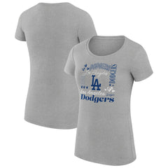 Los Angeles Dodgers G-III 4Her by Carl Banks Women's Super-Slim Fit Lightweight Collage Team Graphic Crew Neck T-Shirt Heather Gray
