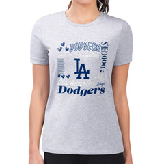 Los Angeles Dodgers G-III 4Her by Carl Banks Women's Super-Slim Fit Lightweight Collage Team Graphic Crew Neck T-Shirt Heather Gray