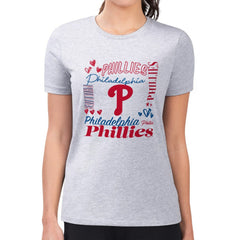 Philadelphia Phillies G-III 4Her by Carl Banks Women's Super-Slim Fit Lightweight Collage Team Graphic Crew Neck T-Shirt Heather Gray