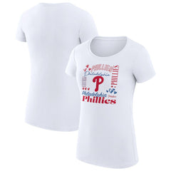 Philadelphia Phillies G-III 4Her by Carl Banks Women's Super-Slim Fit Lightweight Collage Team Graphic Crew Neck T-Shirt White