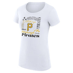 Pittsburgh Pirates G-III 4Her by Carl Banks Women's Super-Slim Fit Lightweight Collage Team Graphic Crew Neck T-Shirt White