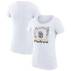 San Diego Padres G-III 4Her by Carl Banks Women's Super-Slim Fit Lightweight Collage Team Graphic Crew Neck T-Shirt White