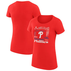 Philadelphia Phillies G-III 4Her by Carl Banks Women's Super-Slim Fit Lightweight Collage Team Graphic Crew Neck T-Shirt Red