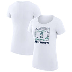 Seattle Mariners G-III 4Her by Carl Banks Women's Super-Slim Fit Lightweight Collage Team Graphic Crew Neck T-Shirt White
