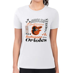Baltimore Orioles G-III 4Her by Carl Banks Women's Super-Slim Fit Lightweight Collage Team Graphic Crew Neck T-Shirt White