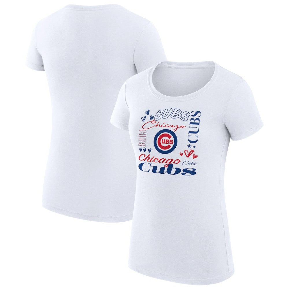 Chicago Cubs G-III 4Her by Carl Banks Women's Super-Slim Fit Lightweight Collage Team Graphic Crew Neck T-Shirt White