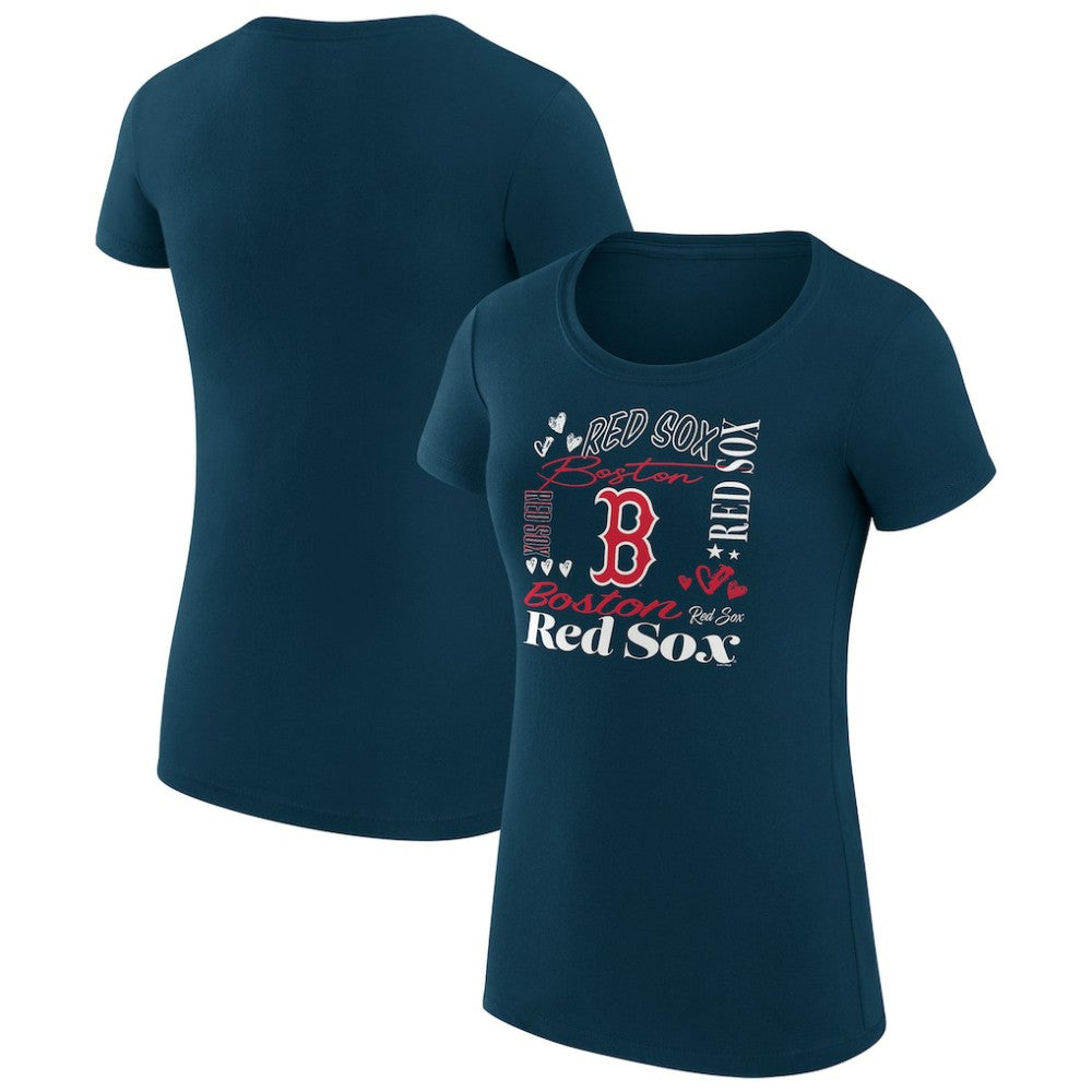 Boston Red Sox G-III 4Her by Carl Banks Women's Super-Slim Fit Lightweight Collage Team Graphic Crew Neck T-Shirt Navy