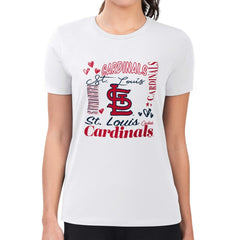 St. Louis Cardinals G-III 4Her by Carl Banks Women's Super-Slim Fit Lightweight Collage Team Graphic Crew Neck T-Shirt White