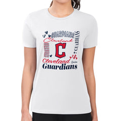 Cleveland Guardians G-III 4Her by Carl Banks Women's Super-Slim Fit Lightweight Collage Team Graphic Crew Neck T-Shirt White