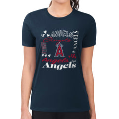 Los Angeles Angels G-III 4Her by Carl Banks Women's Super-Slim Fit Lightweight Collage Team Graphic Crew Neck T-Shirt Navy