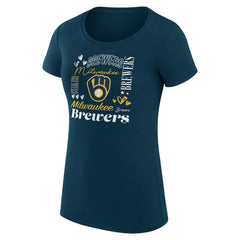 Milwaukee Brewers G-III 4Her by Carl Banks Women's Super-Slim Fit Lightweight Collage Team Graphic Crew Neck T-Shirt Navy