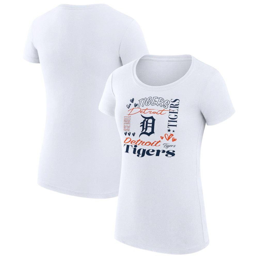 Detroit Tigers G-III 4Her by Carl Banks Women's Super-Slim Fit Lightweight Collage Team Graphic Crew Neck T-Shirt White