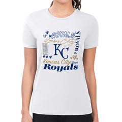 Kansas City Royals G-III 4Her by Carl Banks Women's Super-Slim Fit Lightweight Collage Team Graphic Crew Neck T-Shirt White