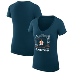 Houston Astros G-III 4Her by Carl Banks Women's Super-Slim Fit Lightweight Collage Team Graphic V-Neck T-Shirt Navy