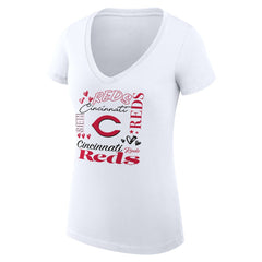Cincinnati Reds G-III 4Her by Carl Banks Women's Super-Slim Fit Lightweight Collage Team Graphic V-Neck T-Shirt White
