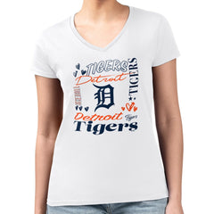 Detroit Tigers G-III 4Her by Carl Banks Women's Super-Slim Fit Lightweight Collage Team Graphic V-Neck T-Shirt White