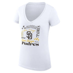 San Diego Padres G-III 4Her by Carl Banks Women's Super-Slim Fit Lightweight Collage Team Graphic V-Neck T-Shirt White