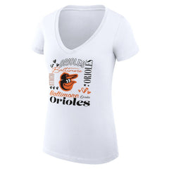 Baltimore Orioles G-III 4Her by Carl Banks Women's Super-Slim Fit Lightweight Collage Team Graphic V-Neck T-Shirt White
