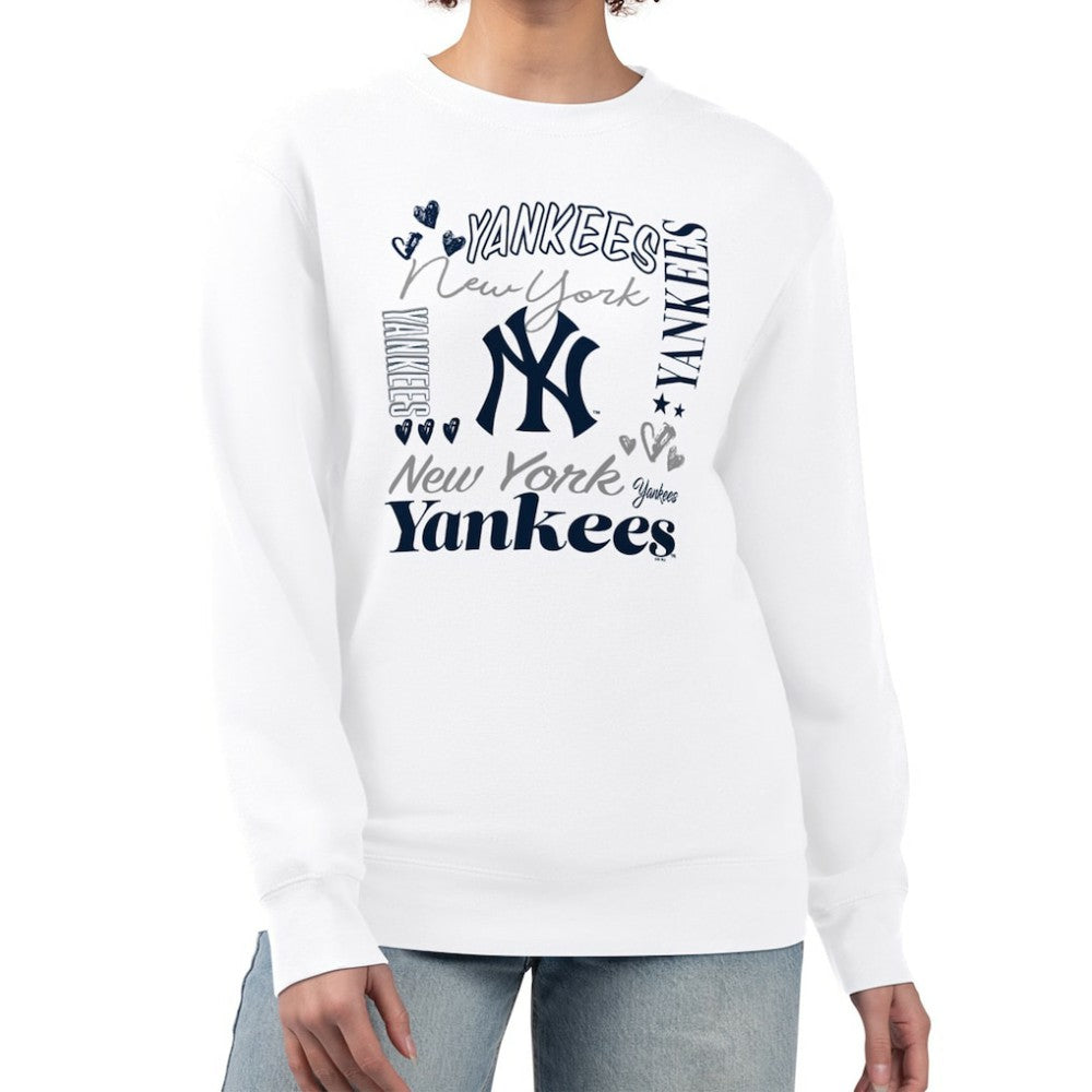 New York Yankees G-III 4Her by Carl Banks Women's Collage Team Graphic Fleece Pullover Hoodie White